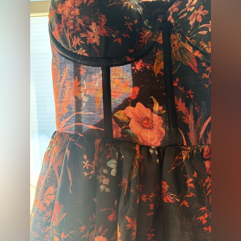 NEW Cara Cara Phoebe Floral Linen Silk Midi Bustier Dress Pindell Black US 4 UK8 - Picture 16 of 16